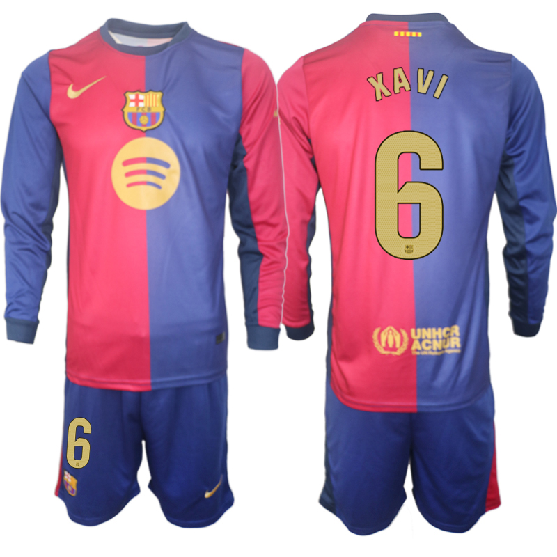 Men 2024-2025 Club Barcelona home Long Sleeves Blue #6 Soccer Jersey